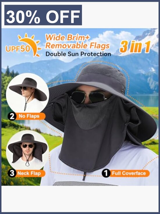 UPF 50+ Wide Brim Sun Hat with Removable Neck Face Flap